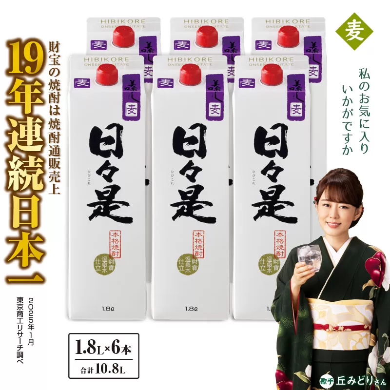 2759 麦焼酎 紙パック6本『日々是(麦)』温泉水仕立ての焼酎