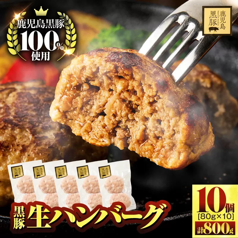 鹿児島県産黒豚生ハンバーグ 800g（80g×10個）