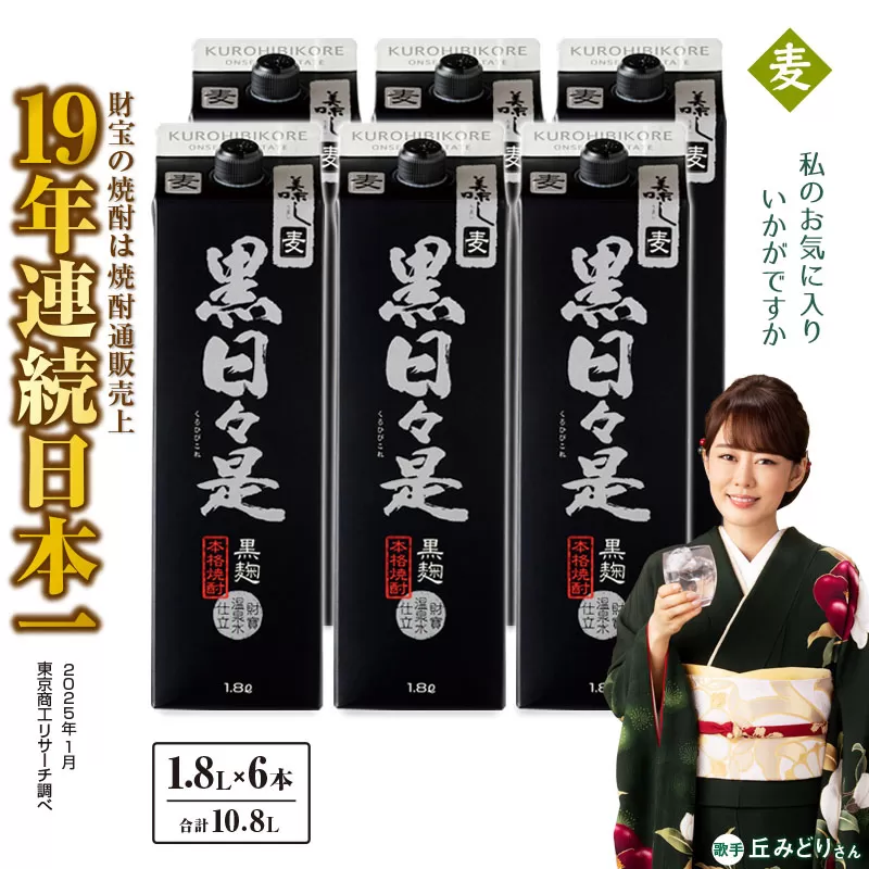 2026-1 麦焼酎 紙パック6本『黒日々是(麦)』温泉水仕立ての焼酎