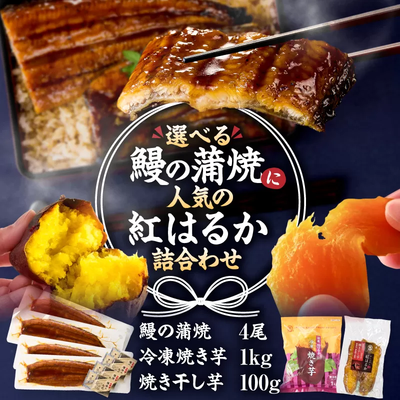 クラウドファンディングで応援！鰻の蒲焼に人気の紅はるか詰め合わせ 4尾＋冷凍焼き芋 1kg＋焼き干し芋 100g