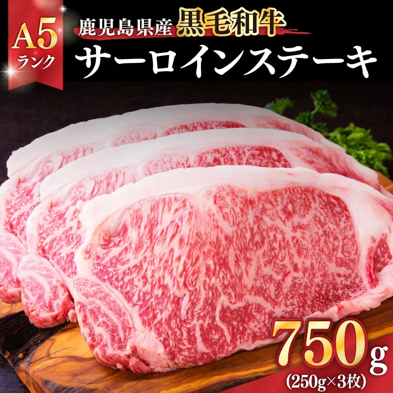 1398-1 鹿児島県産黒毛和牛A5ランクサーロインステーキ 750g（250g×3枚）