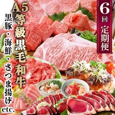 定期便(6回)お楽しみ便(A5等級黒毛和牛・黒豚・海鮮・さつま揚げ等)GG-0052 【1166771】
