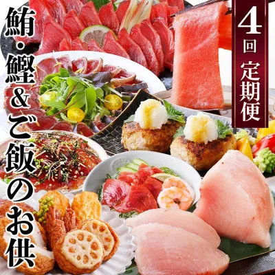 定期便(1年で4回配送)まぐろ・かつお&ご飯のお供 EE-0043【1166764】 _ ふるさと納税 定期便 まぐろ カツオ タタキ ハンバーグ かつおみそ 中トロ さつま揚げ