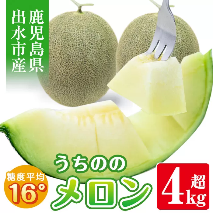 i339 ＜2025年5月下旬～7月下旬の間に発送予定＞うちののメロン(計4kg以上・2玉) メロン 果物 くだもの フルーツ 4kg以上 2玉 青肉 国産 九州産 鹿児島県産 【山ん神】