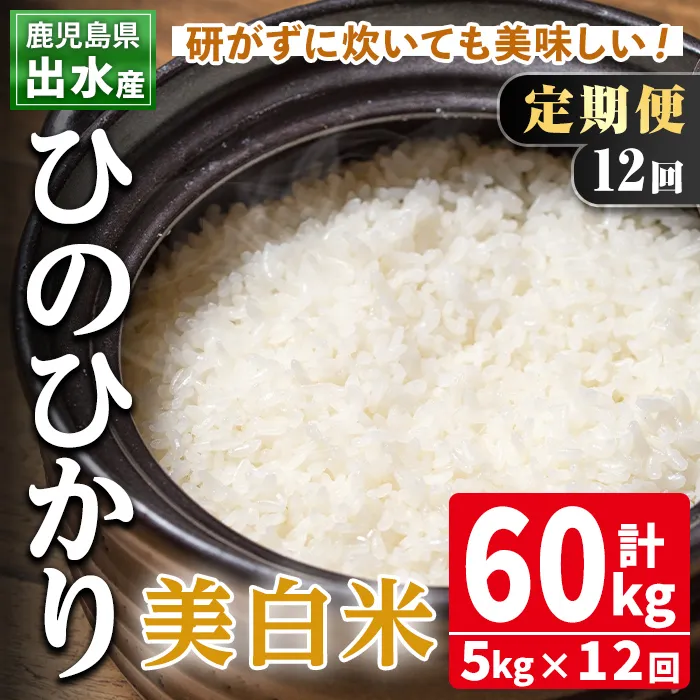 i543 ＜定期便・計6回(連続)＞鹿児島県出水市産ひのひかり美白米＜5kg×全6回＞ 米 5kg 計30kg お米 白米 ヒノヒカリ 美白米 定期便 自家脱穀 自家精米 精米 おにぎり ごはん お米マイスター 厳選 【田上商店】