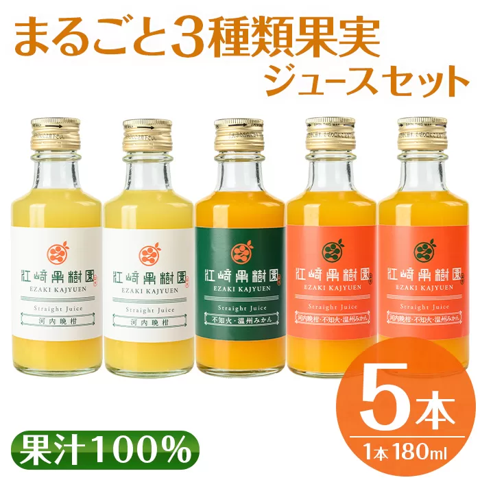 i990-D まるごと3種類果実ジュースセット(180ml×5本・全3種)[江崎果樹園]