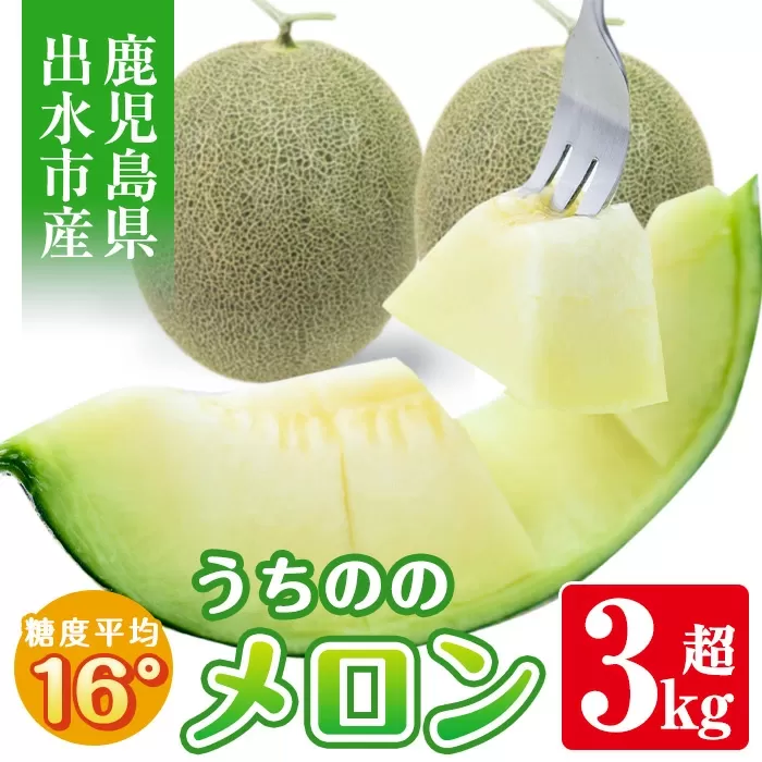 i605 ＜2025年5月下旬～7月下旬の間に発送予定＞うちののメロン(計3～3.8kg・2玉) メロン 果物 くだもの フルーツ 3kg以上 2玉 青肉 国産 九州産 鹿児島県産 【山ん神】