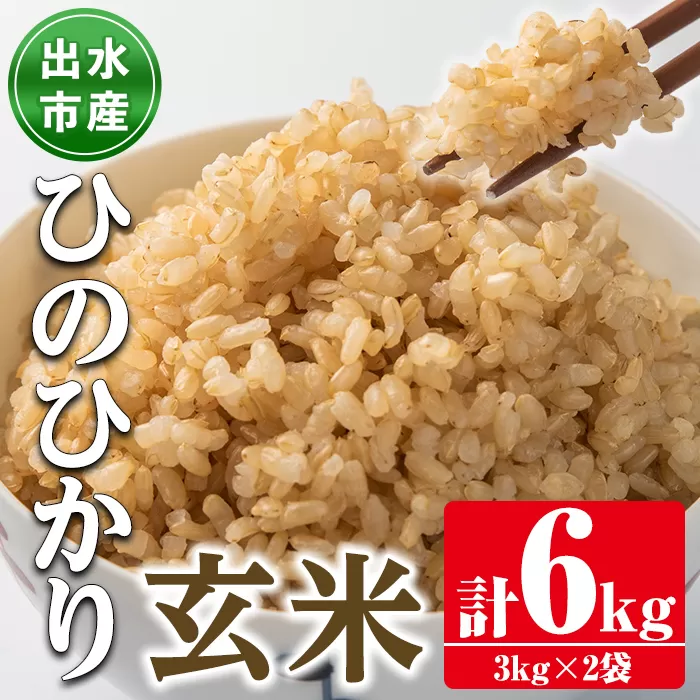 i504 鹿児島県出水市産ひのひかり玄米＜3kg×2袋・計6kg＞  【田上商店】