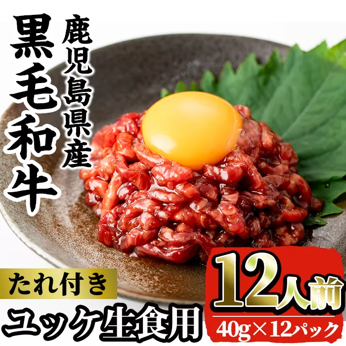 i1211-B 鹿児島県産黒毛和牛ユッケ12人前(40g×12P・計480g) 肉 牛肉 黒毛和牛 国産 鹿児島県産 ユッケ 生食 旨み 480g 12人 【カミチク】