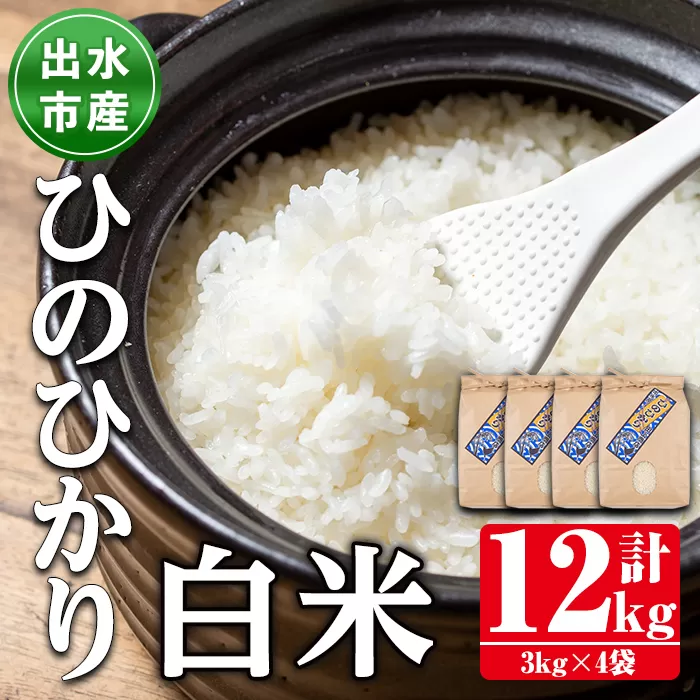 i395 鹿児島県出水市産ひのひかり＜3kg×4袋・計12kg＞  【田上商店】