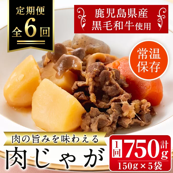 i933 ＜定期便・計6回(連続)＞鹿児島県産黒毛和牛の肉じゃが＜(150g×5袋・計750g)×全6回＞【西尾】