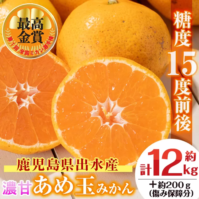 i571 ＜先行予約受付中！2025年11月中旬〜2026年1月下旬の間に発送予定＞【特別栽培・最高金賞】温州みかん日本一！濃甘あめ玉みかん(計約12kg・6kg×2箱＋傷み保障 約200g(3〜4玉)  みかん 蜜柑 ミカン 柑橘 果物 フルーツ 果実 国産 鹿児島  【Farmer friends Marche】