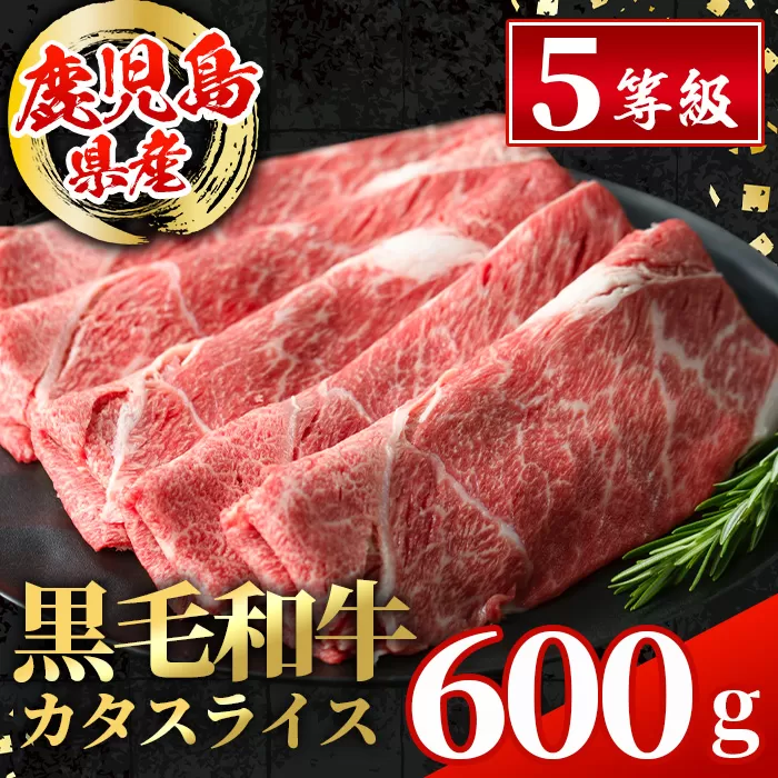 i1004 鹿児島県産 黒毛和牛5等級！カタ(ウデ)スライス(計600g) 国産 九州産 鹿児島産 牛肉 黒毛和牛 赤身 カタ肉 肩肉 ウデ肉 スライス肉 ウデスライス 薄切り すき焼き すきやき しゃぶしゃぶ おかず 個包装 冷凍配送 【スターゼン】