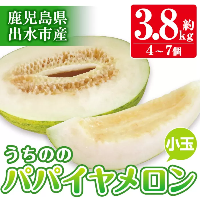 i457 ＜2026年4月中旬~5月中旬の間に発送予定＞うちののパパイヤメロン小玉(計約3.8kg・4～7個入) メロン パパイヤメロン 果物 くだもの フルーツ 期間限定 数量限定 旬 立体栽培 シャキシャキ食感 ギフト 贈り物 おやつ 【山ん神】