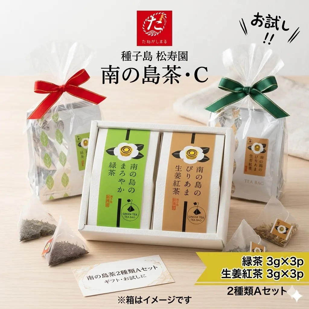 【たねがしまる4000】 種子島 松寿園 南の島 茶 2種類 Cセット 生姜紅茶 緑茶 NFN915【100pt】
