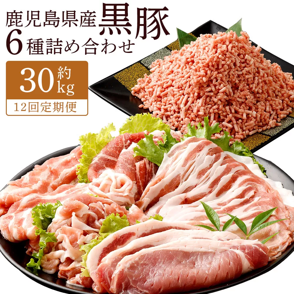 [12ヶ月定期便]鹿児島県産黒豚 6種詰合せ(約2.5kg×12回) 鹿児島 黒豚 豚肉 ロース バラ ミンチ 切り落とし とんかつ 肩ロース 小分け LS-302