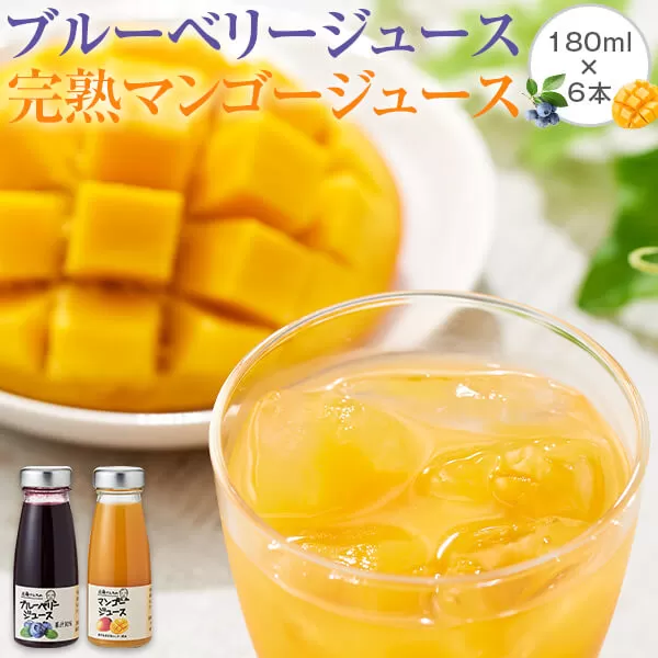 AS-338 【数量限定】ブルーベリー＆マンゴー果汁ジュース 1080g（180g×各3本）ｾｯﾄ (S-13)