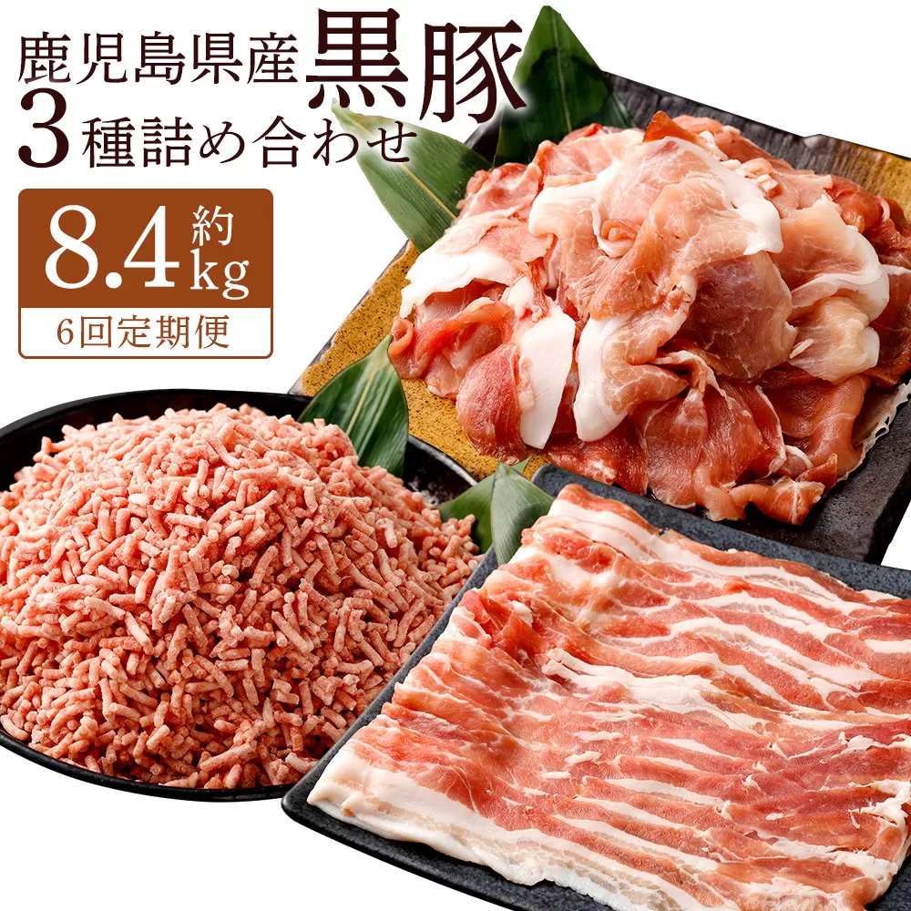 GS-027 【6ヶ月定期便】鹿児島県産黒豚 3種詰合せ(約1.4kg×6回)