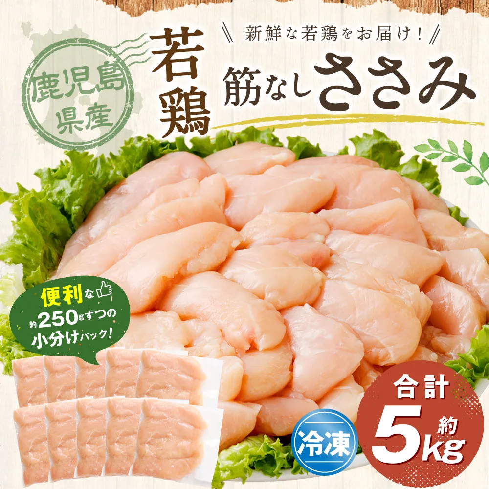 鹿児島県産 若鶏 筋なしささみ 約5kg セット カット 筋なし ささみ 小分け 鶏肉 冷凍 BS-853