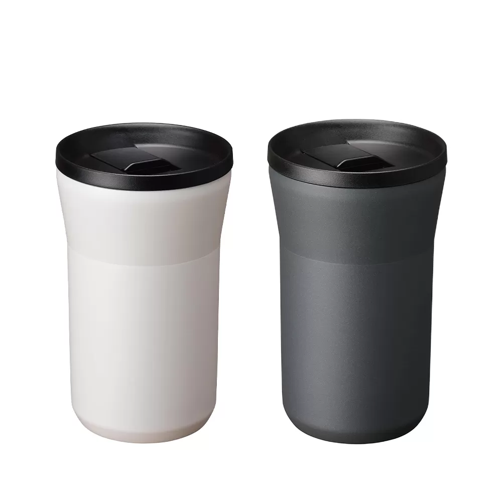 【京セラ】蓋付きタンブラー 350ml ＜クリームホワイト・ダークグレー＞ ペアセット （各1個） CERAMUG タンブラー 真空容器 保冷 保温 真空断熱 セラミック トラベルカップ KYOCERA BS-626-3