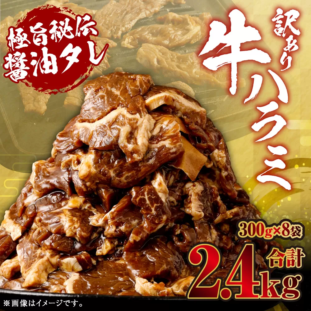 【先行予約】やわらか 牛ハラミ（サガリ）肉 極旨秘伝醤油タレ漬け 合計2.4kg（300g×8袋）【訳あり】【2025年6月下旬以降順次発送予定】ハラミ 牛肉 AS-889