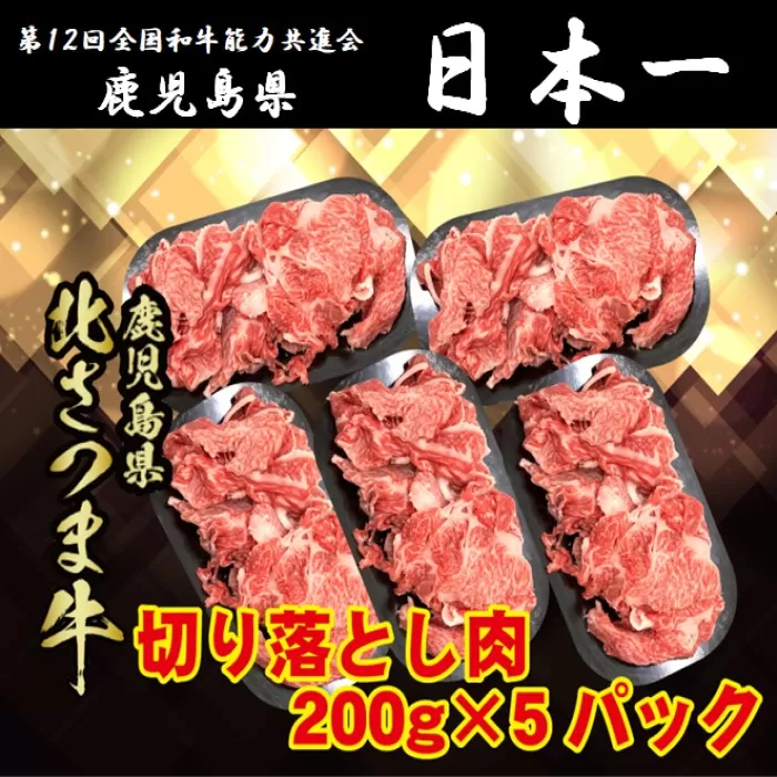 AS-2034 北さつま牛 切り落とし 合計１kg（200g×5パック）