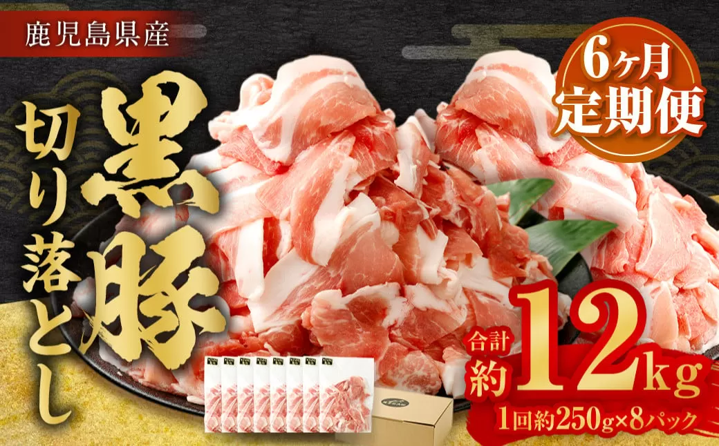 GSR-032 【6ヶ月定期便】鹿児島県産黒豚 大容量小分けパック切り落とし 合計12kg（2kg×6回） 黒豚 黒豚切り落とし 切り落とし 豚肉 ウデ肉 肩肉