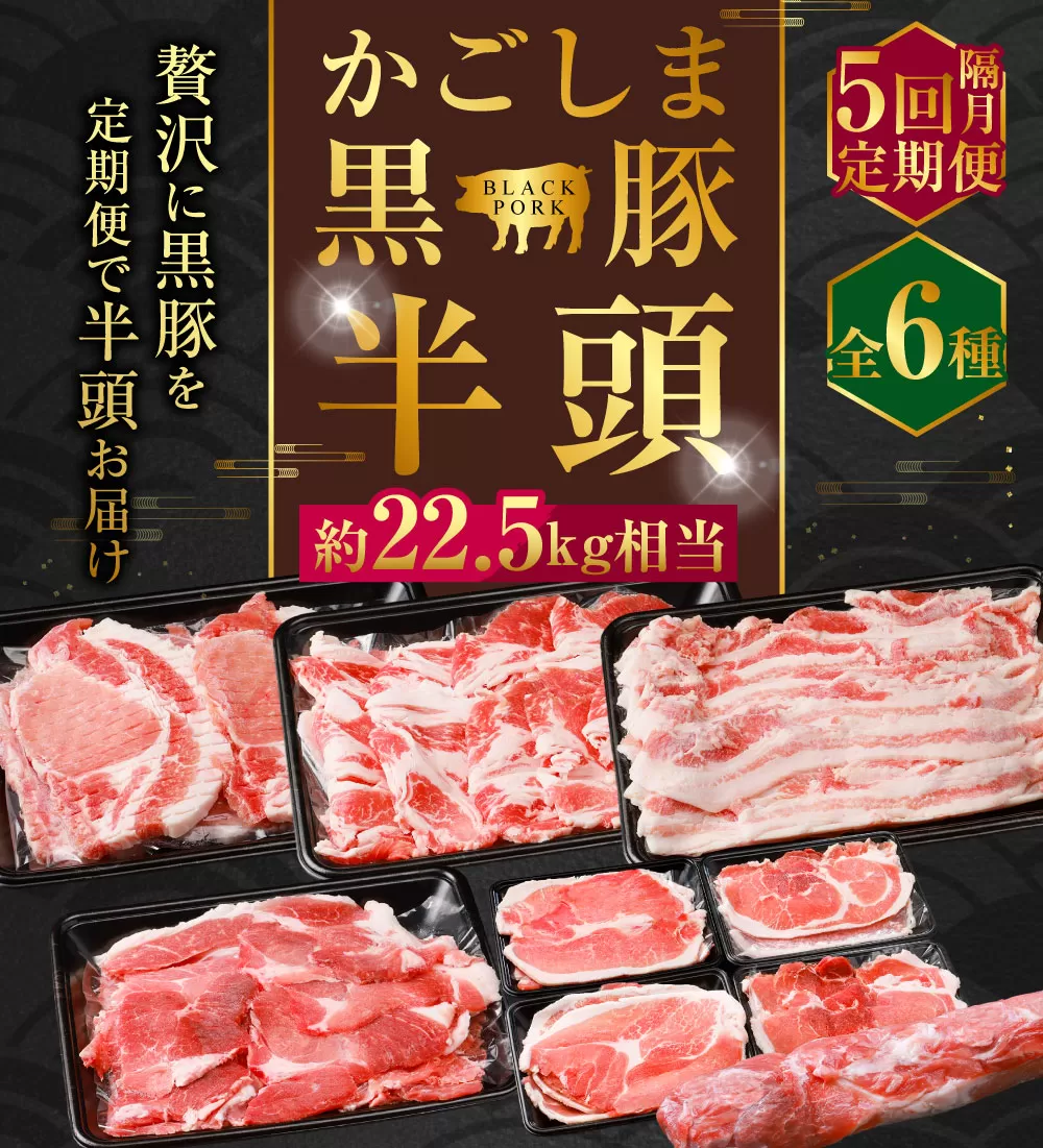 KSR-309 【隔月5回定期便】かごしま黒豚半頭 合計約22.5kg