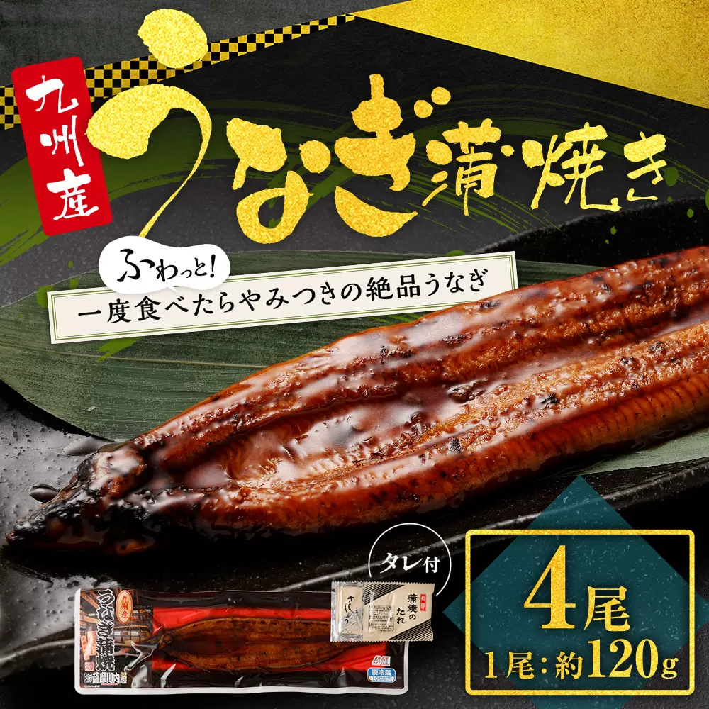 BS-809 九州産うなぎ蒲焼き 4尾 合計約480g(約120g×4尾) タレ付