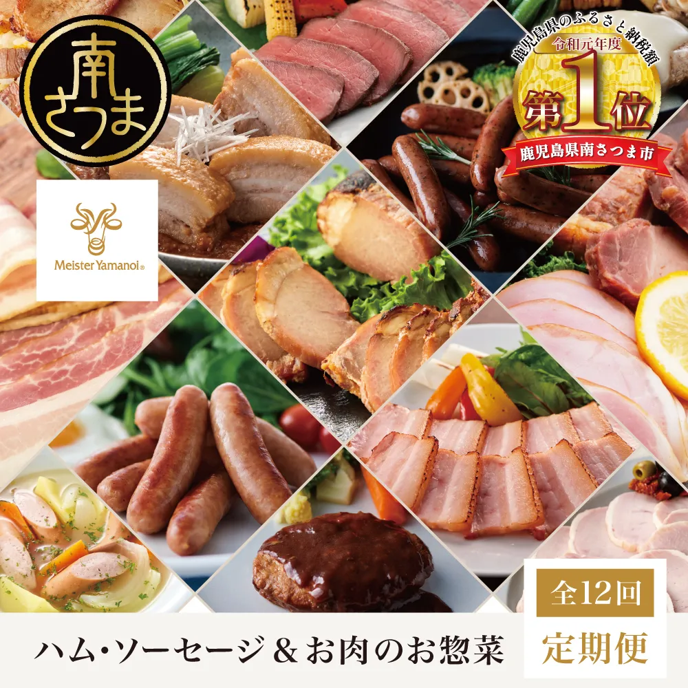 ［定期便 全12回］ハム・ソーセージ＆お肉のお惣菜 定期便〈マイスター山野井〉ハンバーグ 焼豚 焼き豚 ウインナー ローストビーフ チャーシュー 豚バラ モモ おかず 加工品 セット 詰合せ レトルト 常温 冷蔵 冷凍 鹿児島県 南さつま市