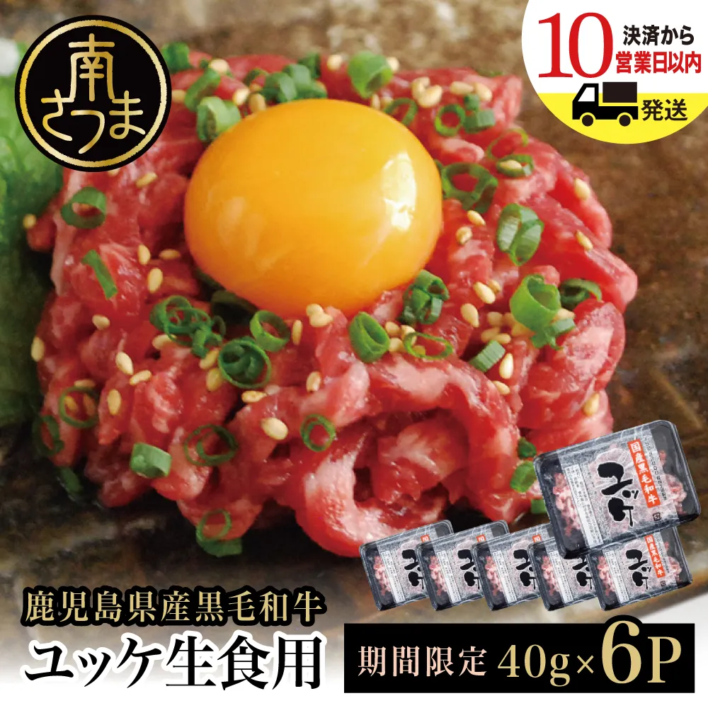 【期間・数量限定】鹿児島県産 黒毛和牛ユッケ 40g×6P タレ付 安全 鮮度 牛肉 お肉 お取り寄せ 小分け 冷凍 生食認定工場 鹿児島産 和牛 牛 国産黒毛和牛 生食用 カミチク 南さつま市