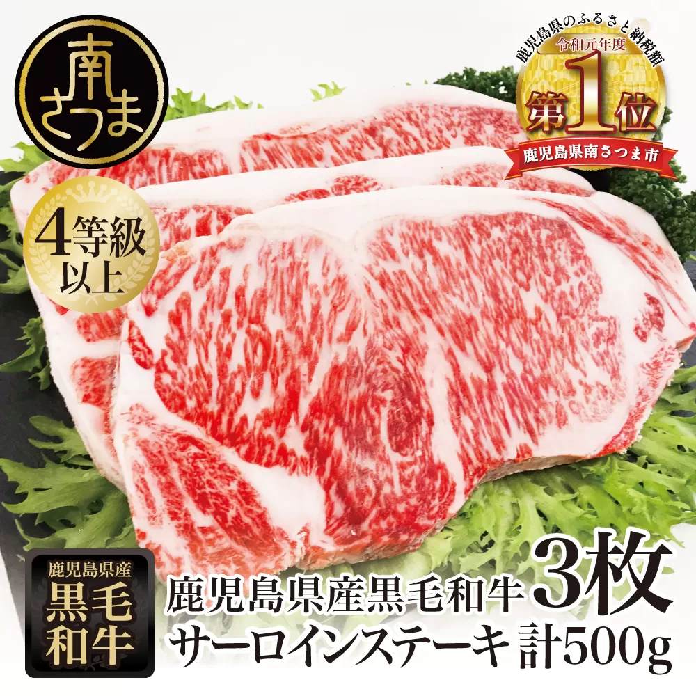 【鹿児島県産】黒毛和牛 サーロインステーキ 約500g （約170g×3枚） 牛肉 A4等級 ステーキ BBQ ギフト 贈答 冷凍 スターゼン 南さつま市