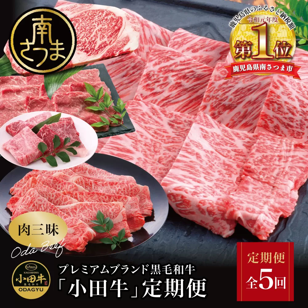 【全5回】プレミアムブランド「小田牛」定期便［肉三昧］ 鹿児島県産 黒毛和牛 ステーキ リブステーキ すき焼き 焼肉 カタロース カルビ モモ ソース 冷凍 小田畜産 南さつま市