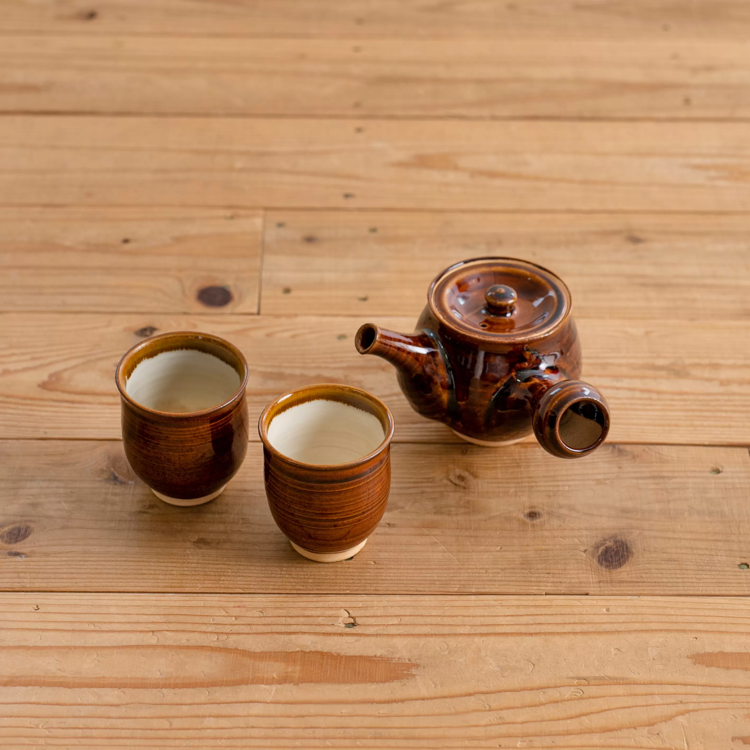 【黒薩摩焼】急須＆ペア湯呑 アメ釉 茶器 笠沙陶苑 南さつま市