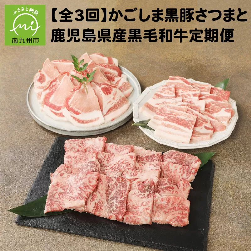 【全3回】かごしま黒豚さつまと鹿児島県産黒毛和牛定期便 080-22