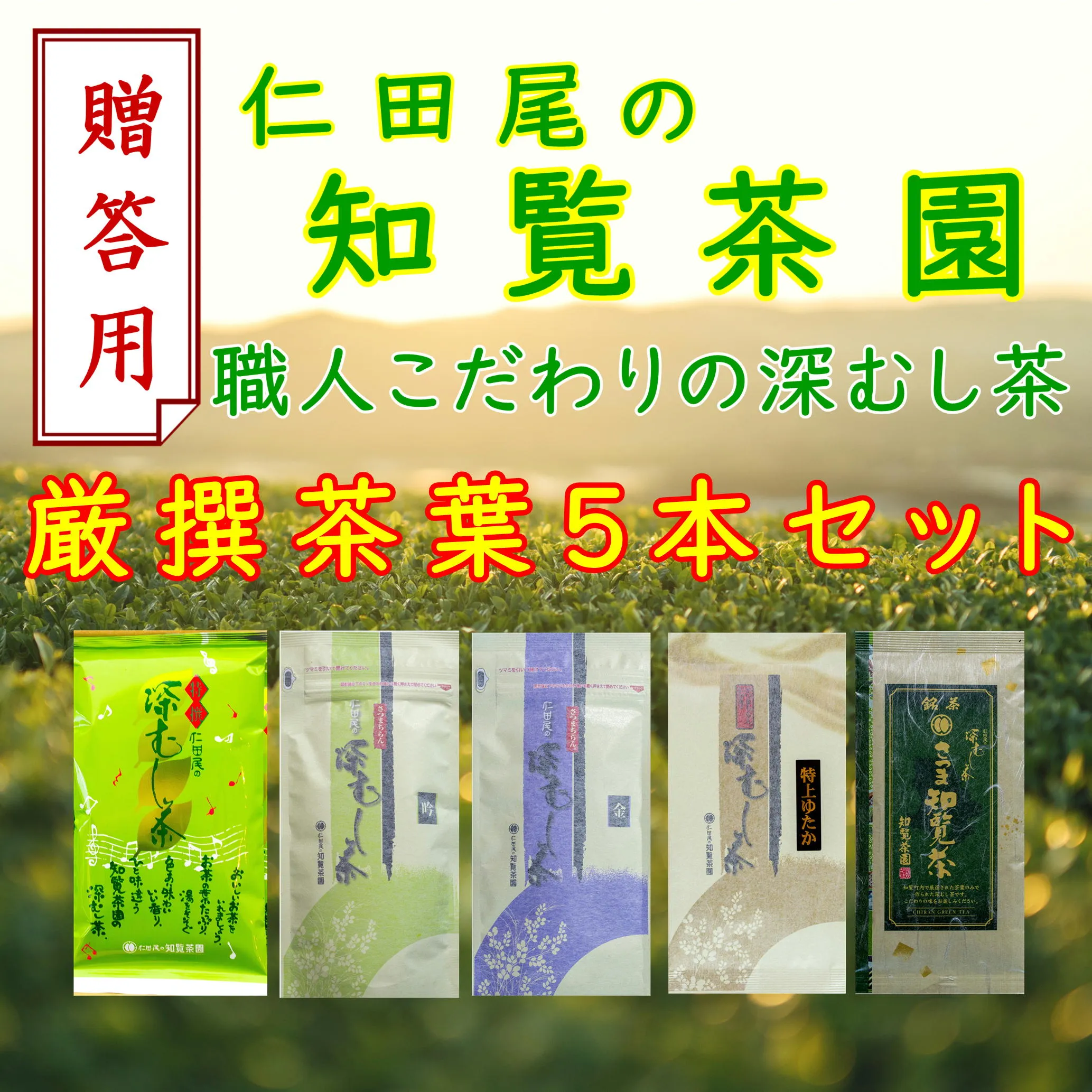 129-03_1 【贈答用】知覧茶園の深むし茶 厳撰茶葉5本セット