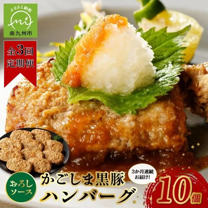 【毎月定期便】かごしま黒豚ハンバーグおろしソース10個 全3回