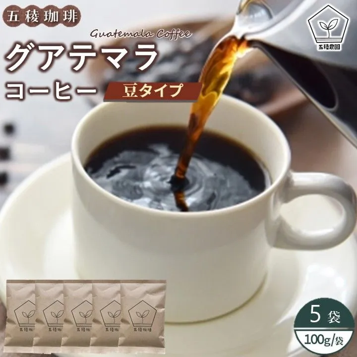 115-15 五稜農園自家焙煎 グアテマラコーヒー豆100g×5袋セット 香り豊かな本格珈琲