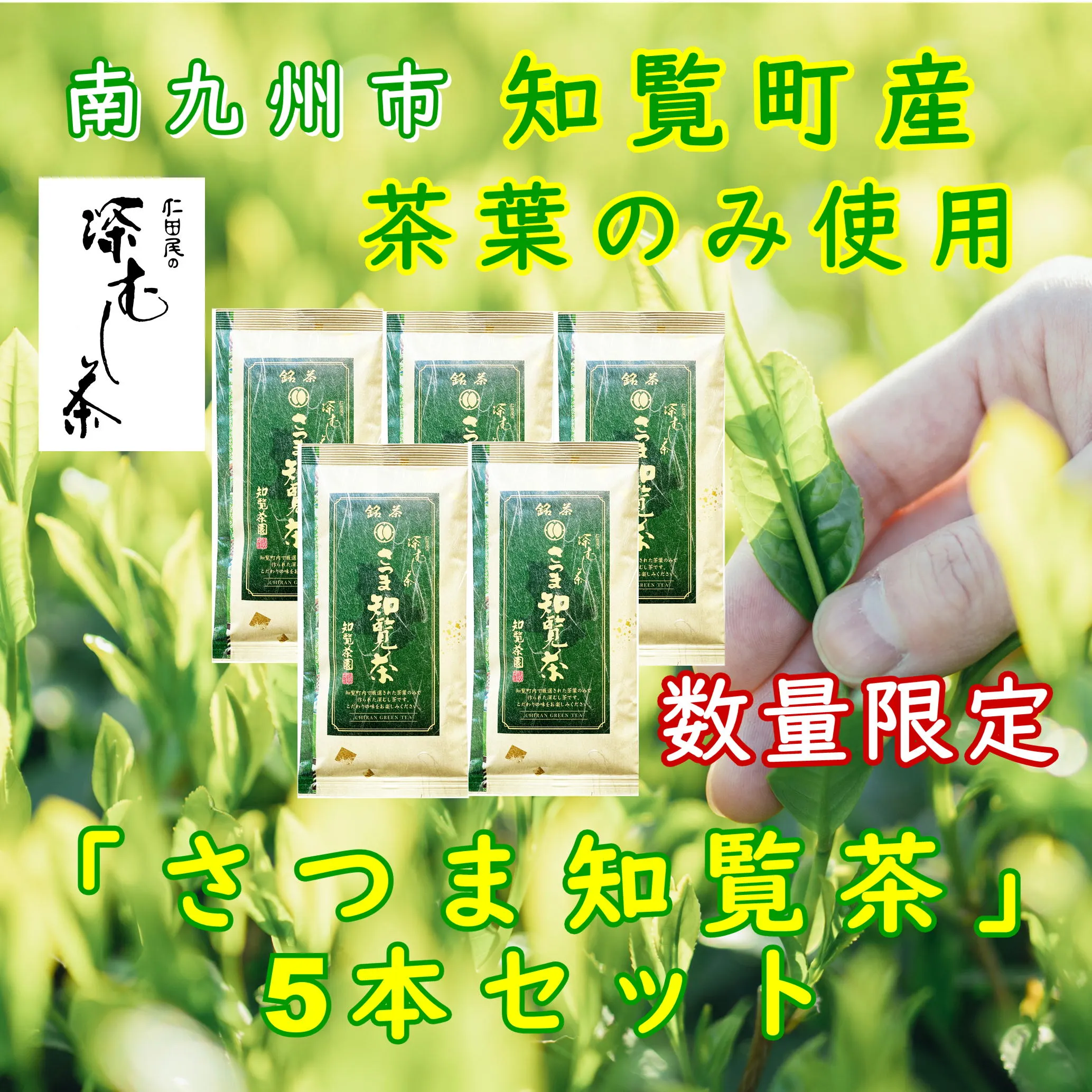 129-15 【数量限定・期間限定】【自宅用】知覧茶園の深むし茶「さつま知覧茶」知覧町産　70g×5本セット