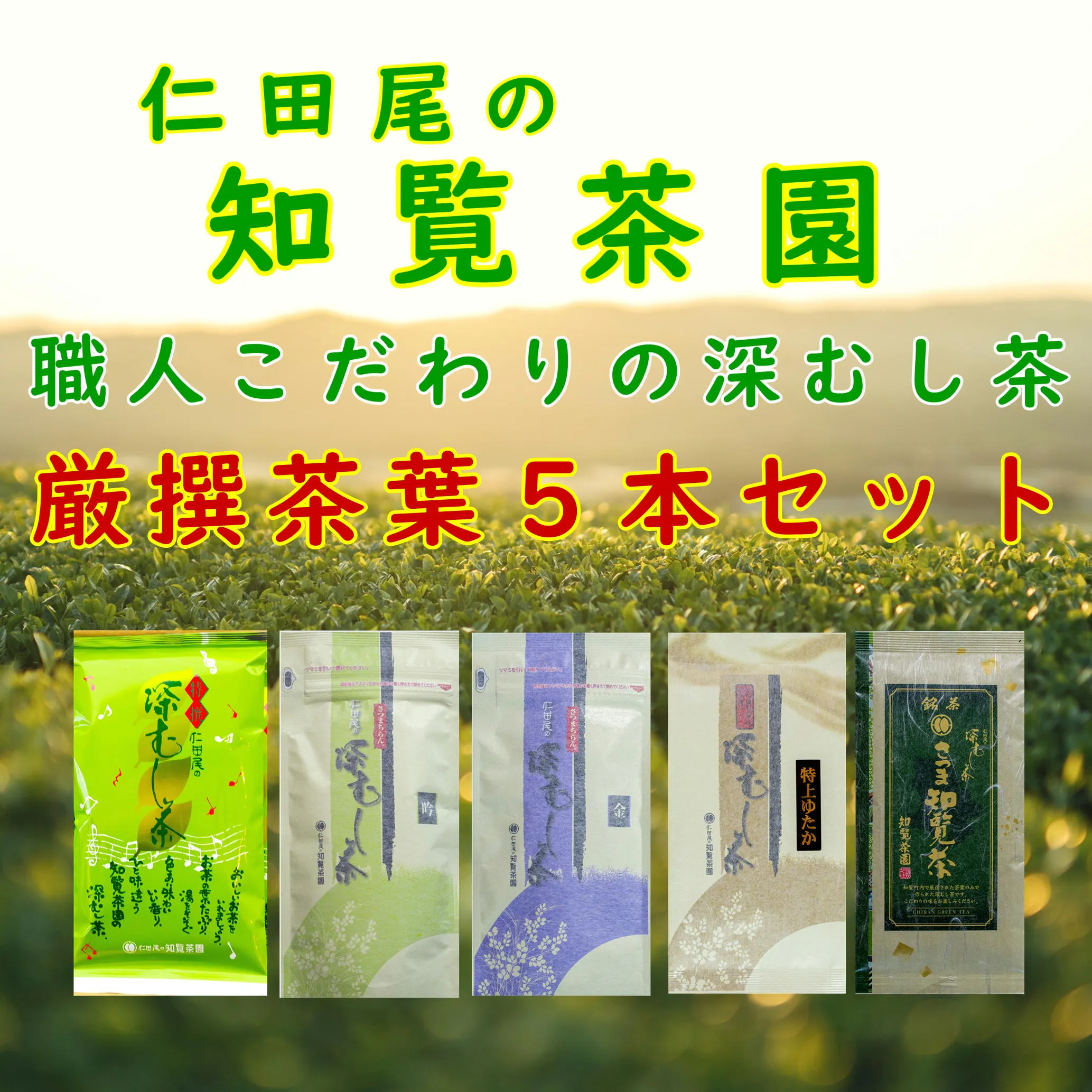 129-18 【自宅用】知覧茶園の深むし茶「 厳撰茶葉5種セット」（150g×1本　各70g×4本）