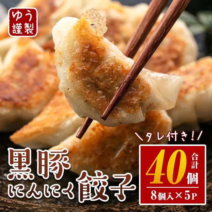 Z6-01 ＜2025年12月発送分(12月中に発送)＞黒豚にんにく餃子(計40個・8個入り×5P) 伊佐市 特産品 鹿児島 生餃子 ギョウザ 黒豚 豚肉 冷凍食品 おかず おつまみ 惣菜 小分け 焼くだけ 簡単調理 冷凍便 【工房ゆう】