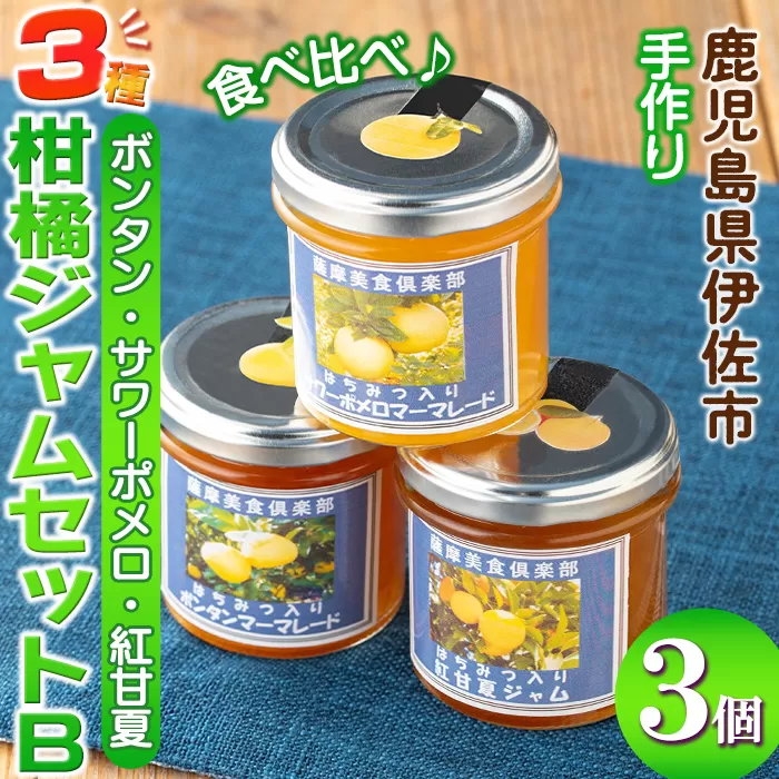 isa680 3種の柑橘ジャム食べ比べセットB(計3個・ボンタン、サワーポメロ、紅甘夏 各140g) 加工食品 果物 フルーツ 詰め合わせ 果肉 柑橘 低糖 ハンドメイド ジャム ギフト マーマレード 【薩摩美食倶楽部】