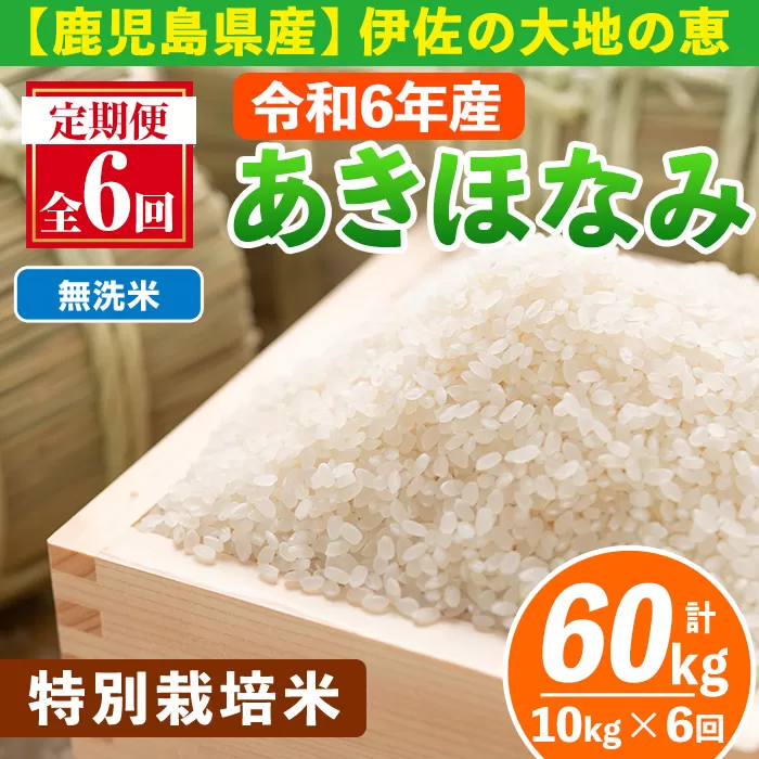 isa616-B 【定期便6回】＜無洗米＞令和6年産 鹿児島県伊佐産 特別栽培あきほなみ(計60kg・10kg×6ヵ月) 国産 白米 精米 無洗米 伊佐米 お米 米 生産者 定期便 あきほなみ アキホナミ 特別栽培米 【Farm-K】