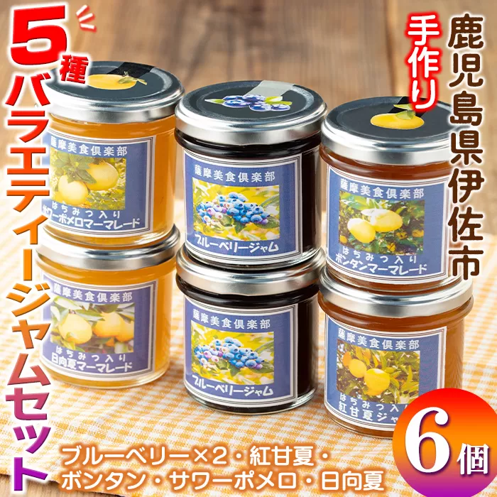 isa476 《数量限定》5種のバラエティージャム食べ比べセット(計6個・ブルーベリー×2、紅甘夏、ボンタン、サワーポメロ、日向夏)【薩摩美食倶楽部】