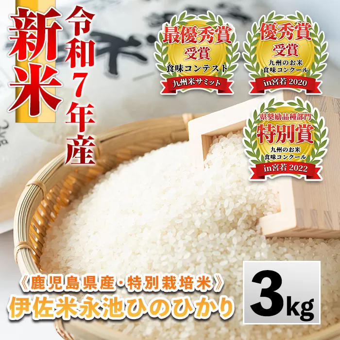 Z5-10 《数量限定》令和7年産 新米 特別栽培米 伊佐米永池ひのひかり(3kg) 伊佐市 永池 特産品 伊佐米 九州米サミット 食味コンテスト 最優秀賞受賞 ヒノヒカリ 3kg 【エコファーム永池】