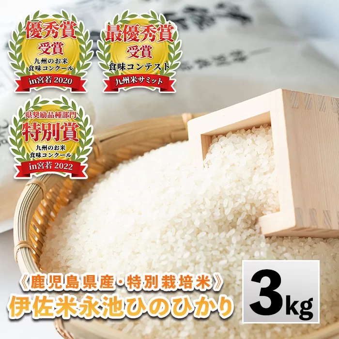 Z5-10 令和6年産 特別栽培米 伊佐米永池ひのひかり(3kg) ふるさと納税 伊佐市 特産品 鹿児島 永池 お米 米 白米 精米 伊佐米 九州米サミット 食味コンテスト 最優秀賞受賞 ヒノヒカリ 【エコファーム永池】