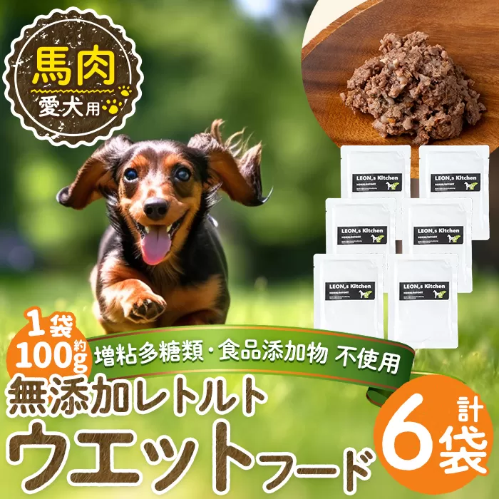 a1071-C ＜増粘多糖類・食品添加物不使用＞愛犬用無添加レトルトパック 馬ウェットフード6袋(1袋約100g・合計約600g)【Nフードサービス】姶良市 ドッグ フード パウチ 犬 ペット おやつ ごはん ご褒美 ペット関係 常温 常温保存