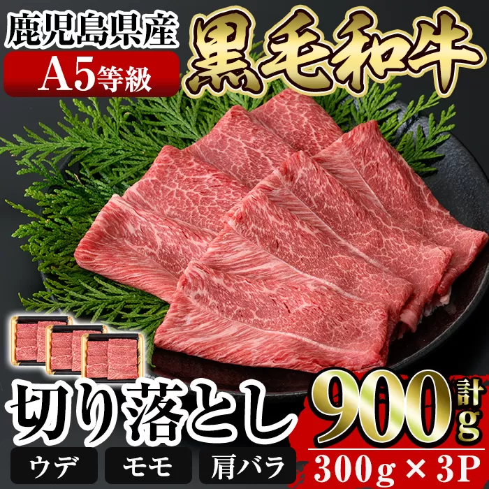 a856 ≪A5等級≫鹿児島県産黒毛和牛切り落とし計900g(300g×3P)【水迫畜産】国産 肉 牛肉 牛 黒毛和牛 切落し 切り落とし ウデ モモ 肩バラ