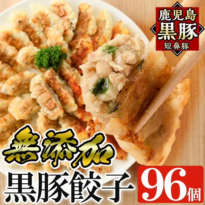 a442 鹿児島黒豚「短鼻豚」無添加餃子セット96個【鹿児島ますや】姶良市 ギョーザ 餃子 無添加 惣菜 おかず おつまみ 冷凍 黒豚 国産野菜 ぎょうざ