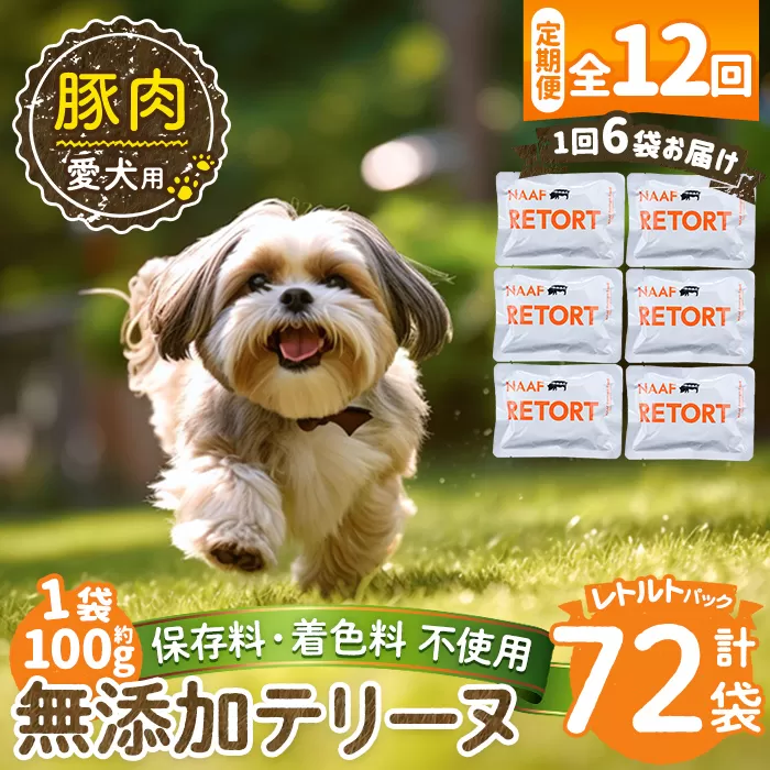 a1085-I 【12回定期便】＜保存料・着色料 不使用＞愛犬用無添加テリーヌ レトルトパック 豚テリーヌ6袋×12回(1袋約100g・合計約7.2kg)【Nフードサービス】姶良市 豚 テリーヌ 犬 ドッグ ペット フード エサ レトルト おやつ ごはん ご飯 間食 ご褒美